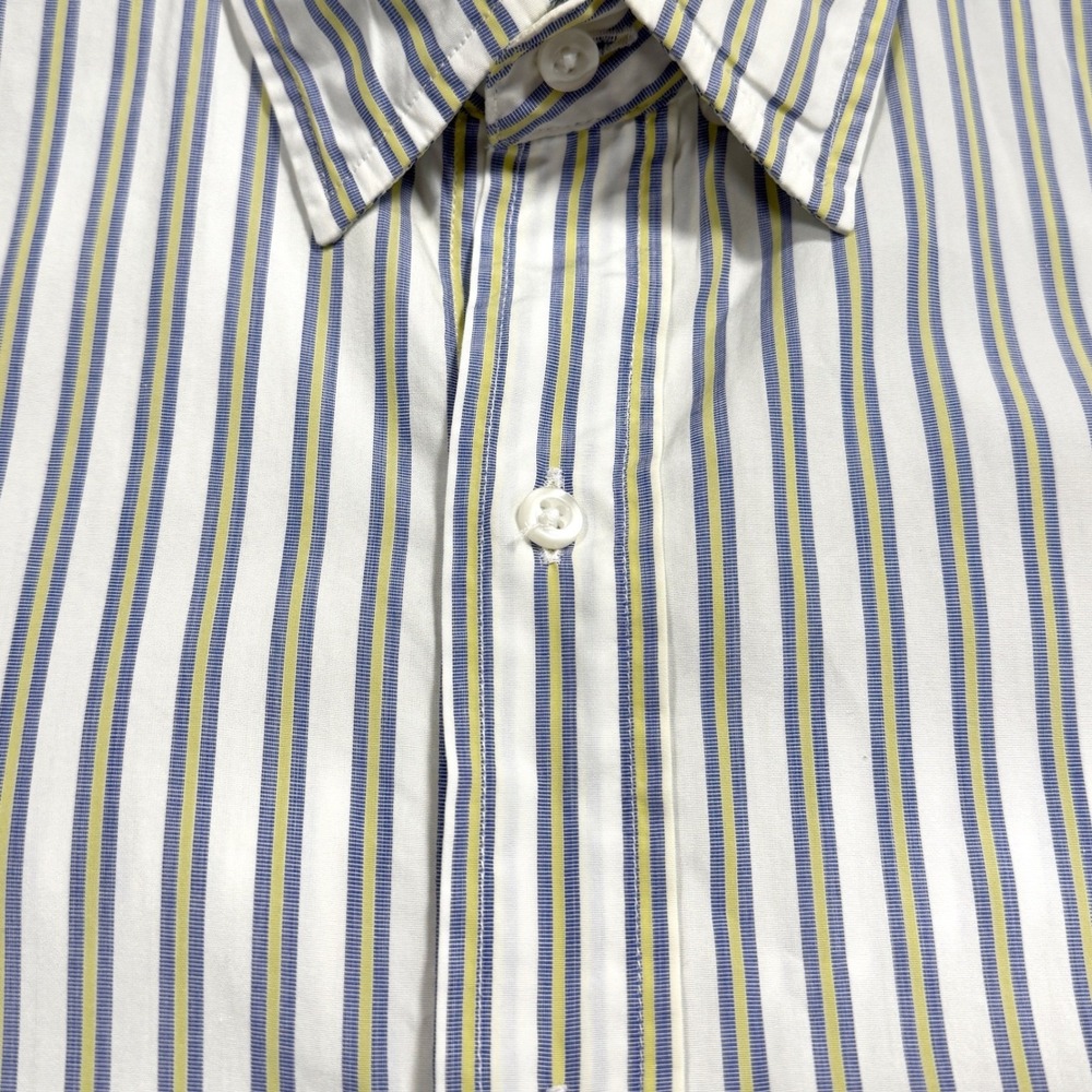Frank & Eileen Finbar Blue/Yellow/White Striped Cotton Button Down Shirt Medium - Picture 3 of 7